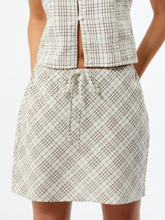 Rhythm. | Skirts | Rhythm Rumi Check Bias Cut Mini Skirt Natural Size ...